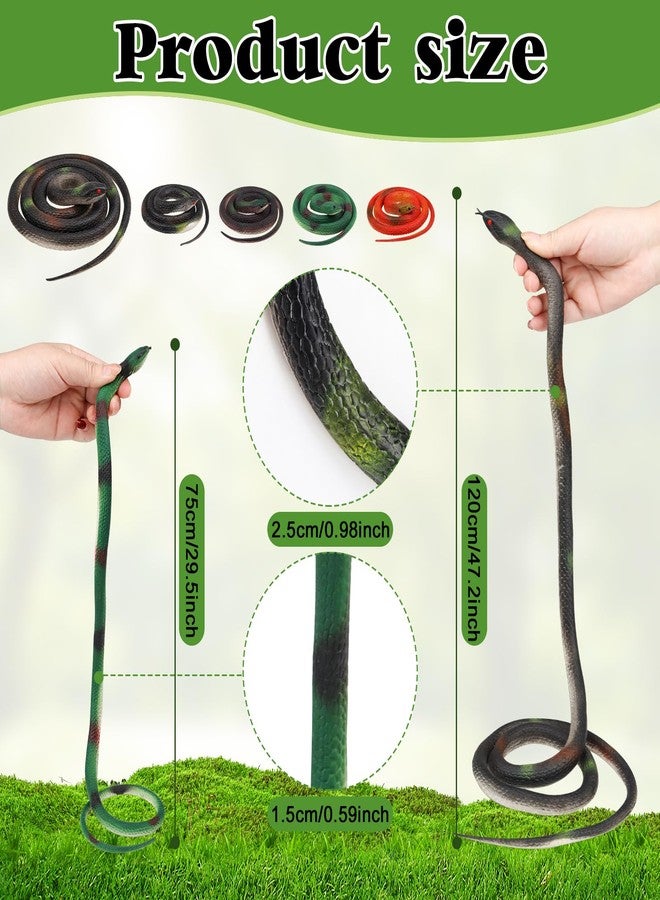 DOITEM 5 Pieces Rubber Snakes 120cm Fake Snake 75cm Plastic Snakes Realistic Snakes Multicolor Fake Snake for Garden Props to Keep Birds Away, Pranks - Image 2